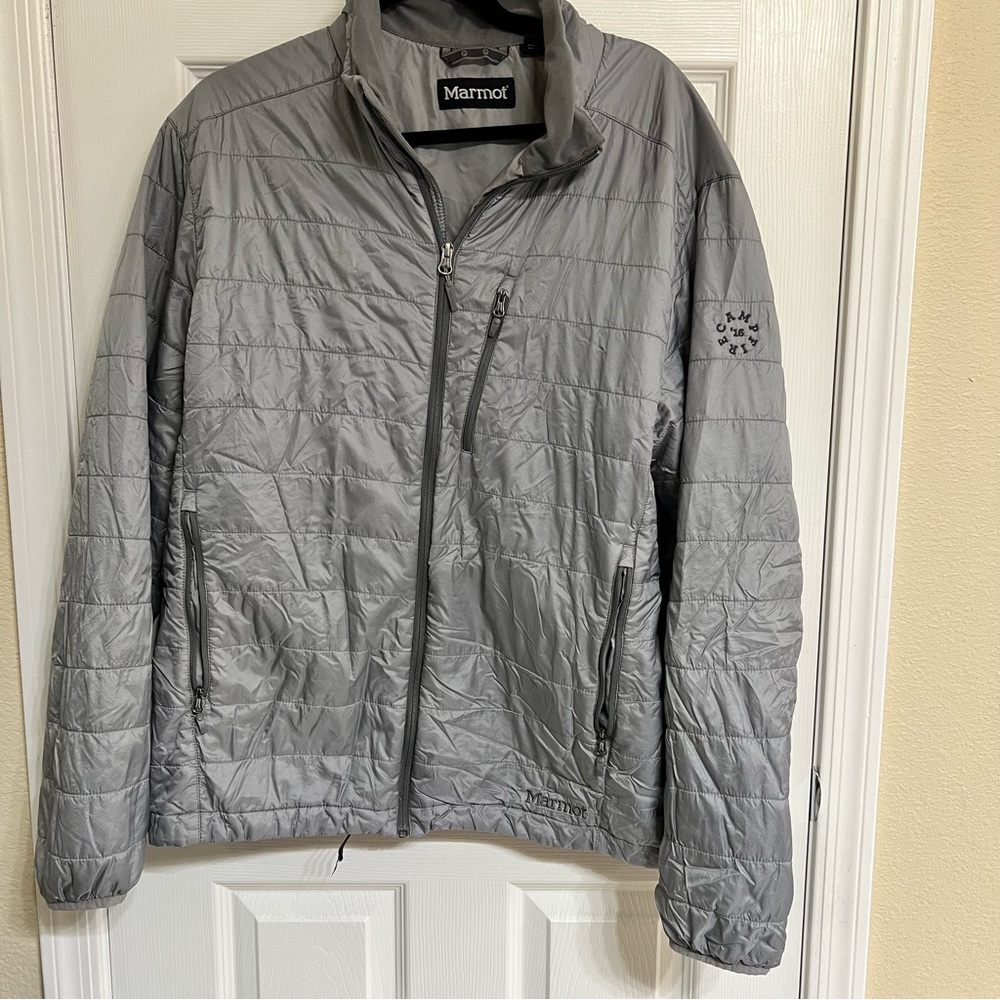 Marmot Gray Performance Jacket with Quilted Design and Stand-Up Collar